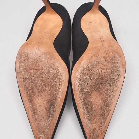 Manolo Blahnik Black Crepe De Chine 90 Pointed Toe Pumps Size 5/35.5 - Picture 2 of 5